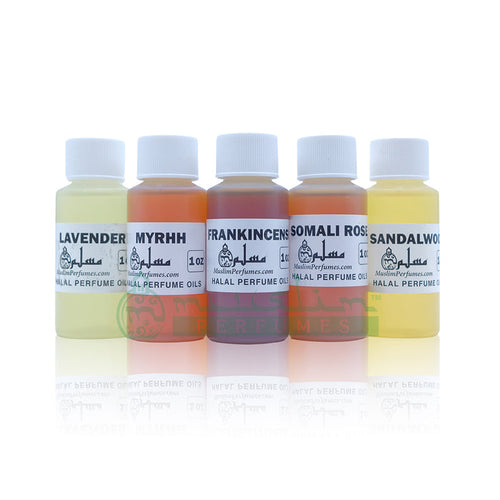 Perfume Set - Frankincense, Lavender, Sandalwood, Myrrh, Somali Rose - 1 oz.