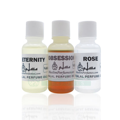 Perfume Set of 3 - Eternity, Obsession, Rose - 1/2 oz. Bottles