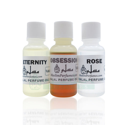Perfume Set of 3 - Eternity, Obsession, Rose - 1/2 oz. Bottles