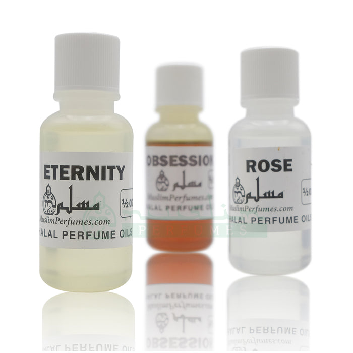 Perfume Set of 3 - Eternity, Obsession, Rose - 1/2 oz. Bottles
