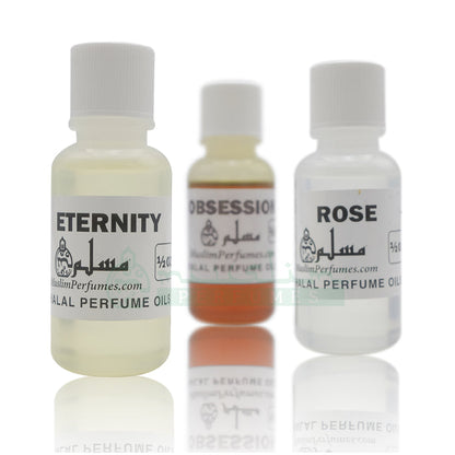 Perfume Set of 3 - Eternity, Obsession, Rose - 1/2 oz. Bottles