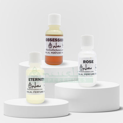 Perfume Set of 3 - Eternity, Obsession, Rose - 1/2 oz. Bottles