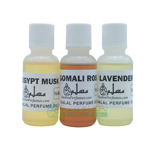 Perfume Set of 3 - Lavender, Somali Rose, Egyptian Musk - 1/2 oz. Bottles