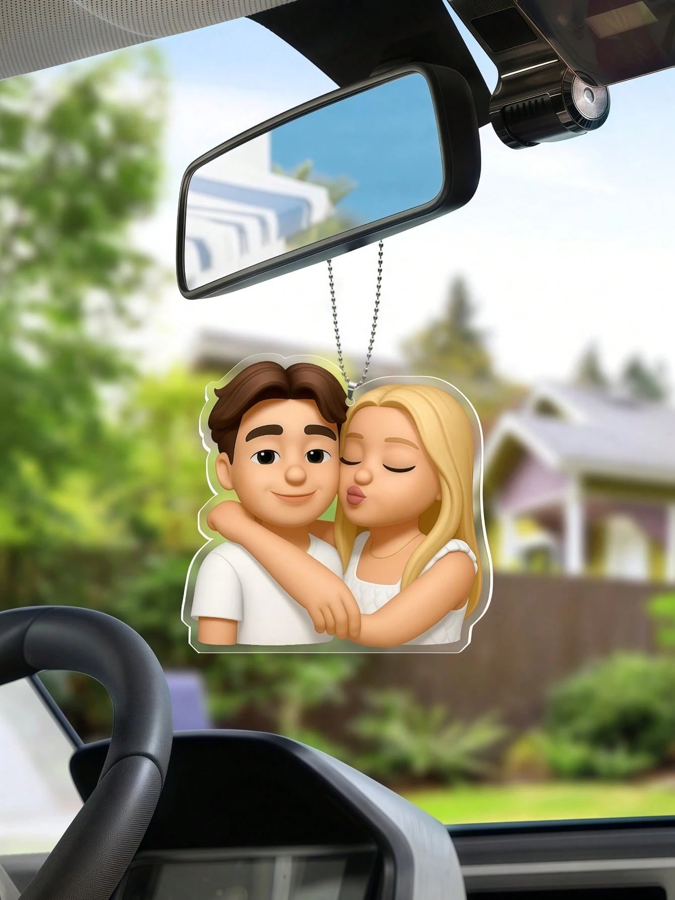 Personalized Cartoon Photo Car Pendant, Customized Transparent Acrylic Car Rearview Mirror Interior Hanging Ornament, Fashionable Cute Minimalist, Christmas Gift, Valentine's Day Gift, DIY Custom Birt
