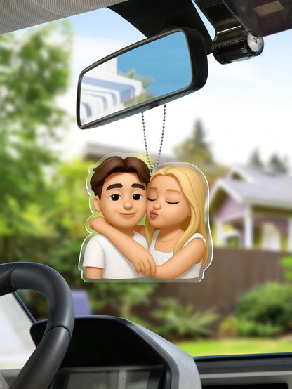 Personalized Cartoon Photo Car Pendant, Customized Transparent Acrylic Car Rearview Mirror Interior Hanging Ornament, Fashionable Cute Minimalist, Christmas Gift, Valentine's Day Gift, DIY Custom Birt