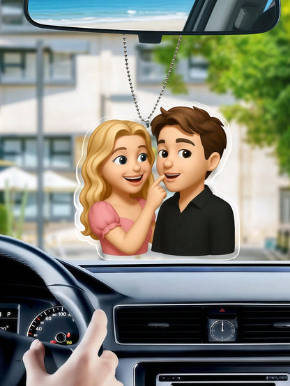 Personalized Cartoon Photo Car Pendant, Customized Transparent Acrylic Car Rearview Mirror Interior Hanging Ornament, Fashionable Cute Minimalist, Christmas Gift, Valentine's Day Gift, DIY Custom Birt
