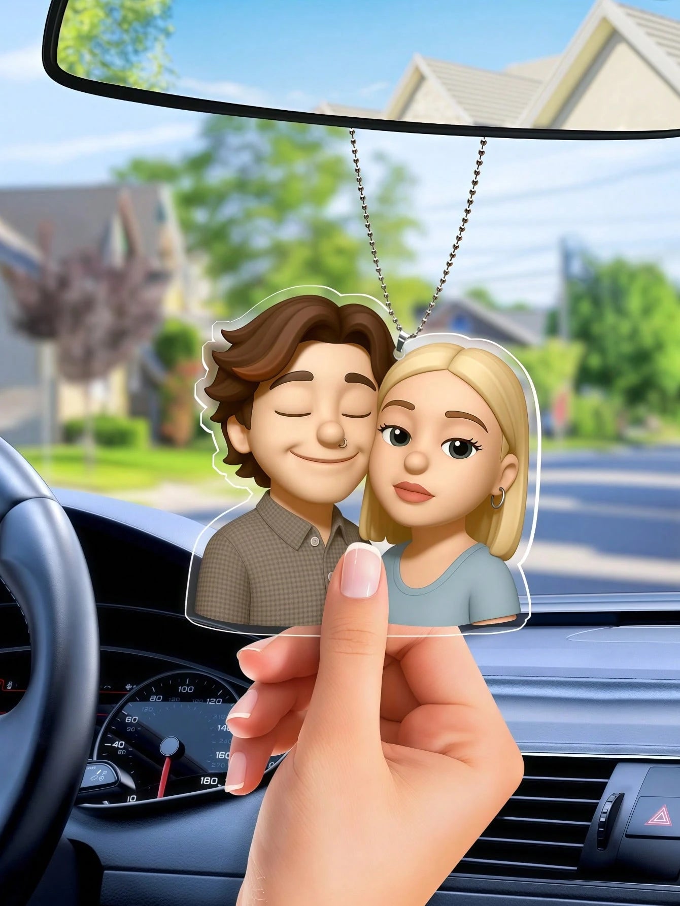 Personalized Cartoon Photo Car Pendant, Customized Transparent Acrylic Car Rearview Mirror Interior Hanging Ornament, Fashionable Cute Minimalist, Christmas Gift, Valentine's Day Gift, DIY Custom Birt