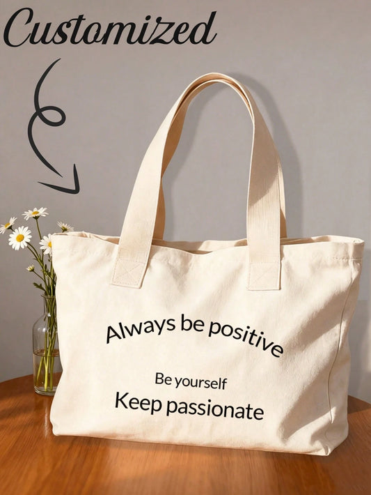 Personalized Custom Photo Name Large Capacity Foldable Tote Bag Ladies Handbag Shoulder Bag Solid Color Shopping Souvenir