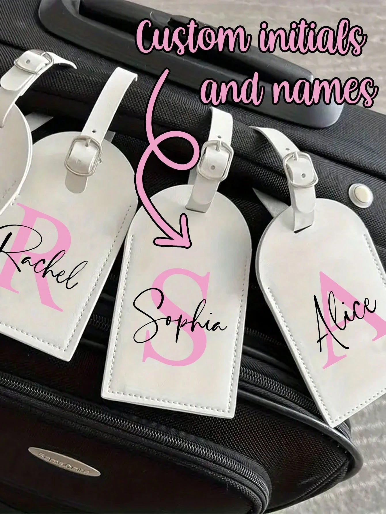Personalized Luggage Tag With Custom Initials & Name,Stylish Retro Print Suitcase Identifier,Pu Material,With Your Letters (A-Z), With Privacy Cover Name Card, Luggage For Travel,Suitcase Accessory