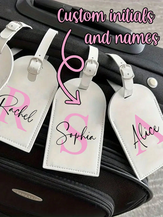 Personalized Luggage Tag With Custom Initials & Name,Stylish Retro Print Suitcase Identifier,Pu Material,With Your Letters (A-Z), With Privacy Cover Name Card, Luggage For Travel,Suitcase Accessory