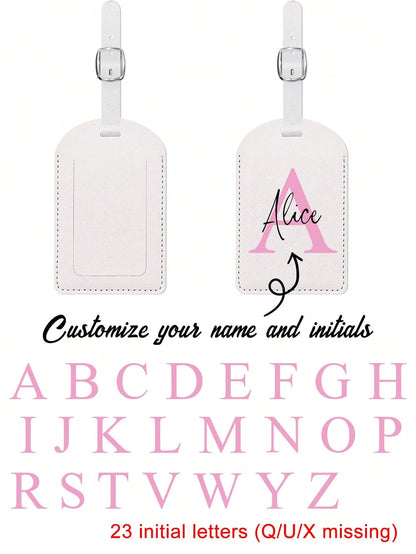 Personalized Luggage Tag With Custom Initials & Name,Stylish Retro Print Suitcase Identifier,Pu Material,With Your Letters (A-Z), With Privacy Cover Name Card, Luggage For Travel,Suitcase Accessory