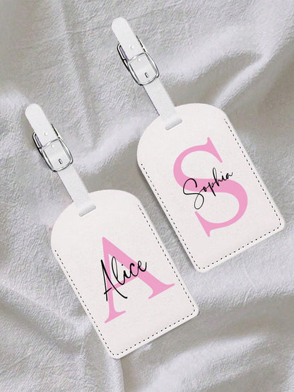 Personalized Luggage Tag With Custom Initials & Name,Stylish Retro Print Suitcase Identifier,Pu Material,With Your Letters (A-Z), With Privacy Cover Name Card, Luggage For Travel,Suitcase Accessory