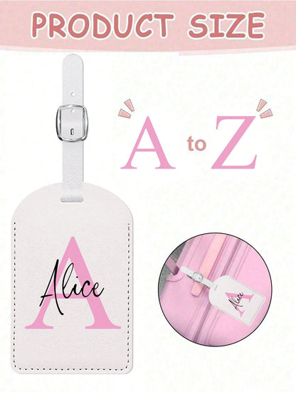 Personalized Luggage Tag With Custom Initials & Name,Stylish Retro Print Suitcase Identifier,Pu Material,With Your Letters (A-Z), With Privacy Cover Name Card, Luggage For Travel,Suitcase Accessory