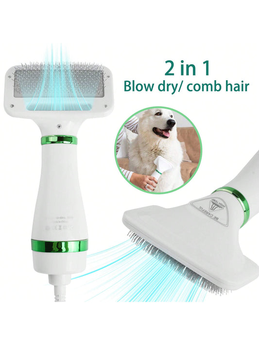 Pet Hair Dryer With Adjustable Speed And Temperature, 2 In 1 Pet Grooming Hair Dryer With Slicker Brush, Home Dog Hair Dryer For Small Dogs And Cats, Low Noise Compact Pet Beauty Tools (4ft Cord)