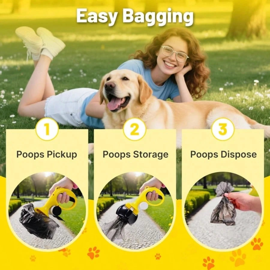 Pet Pooper Scooper, Dog Waste Picker, 2 Rolls Waste Bags, Portable Pet Cleaner, Dog Walking Essential, Hygienic Poop Tool, Outdoor Pet Accessory, Dog Mom Must Have