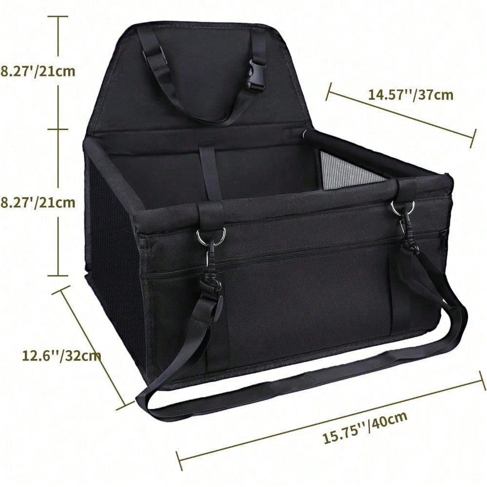 Pet Reinforce Car Booster Seat For Dog Cat Portable And Breathable Bag With Seat Belt Dog Carrier Safety Stable For Travel Look Out,With Clip On Leash With PVC Tube