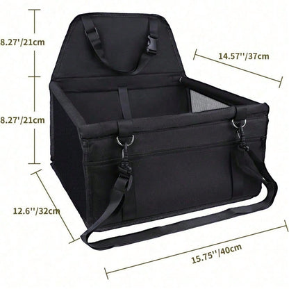 Pet Reinforce Car Booster Seat For Dog Cat Portable And Breathable Bag With Seat Belt Dog Carrier Safety Stable For Travel Look Out,With Clip On Leash With PVC Tube