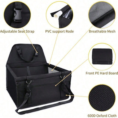 Pet Reinforce Car Booster Seat For Dog Cat Portable And Breathable Bag With Seat Belt Dog Carrier Safety Stable For Travel Look Out,With Clip On Leash With PVC Tube
