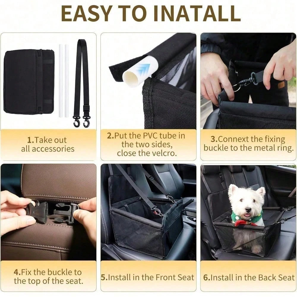 Pet Reinforce Car Booster Seat For Dog Cat Portable And Breathable Bag With Seat Belt Dog Carrier Safety Stable For Travel Look Out,With Clip On Leash With PVC Tube
