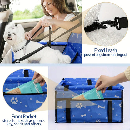 Pet Reinforce Car Booster Seat For Dog Cat Portable And Breathable Bag With Seat Belt Dog Carrier Safety Stable For Travel Look Out,With Clip On Leash With PVC Tube