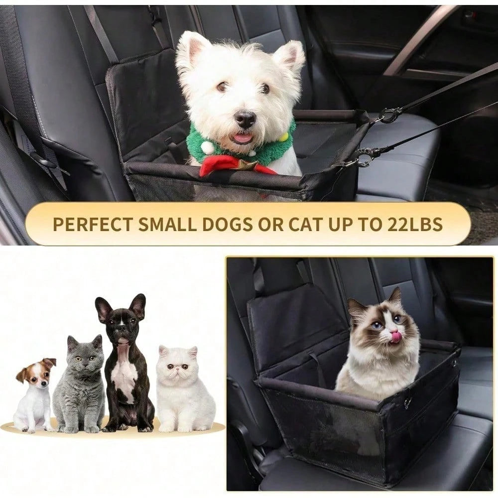 Pet Reinforce Car Booster Seat For Dog Cat Portable And Breathable Bag With Seat Belt Dog Carrier Safety Stable For Travel Look Out,With Clip On Leash With PVC Tube