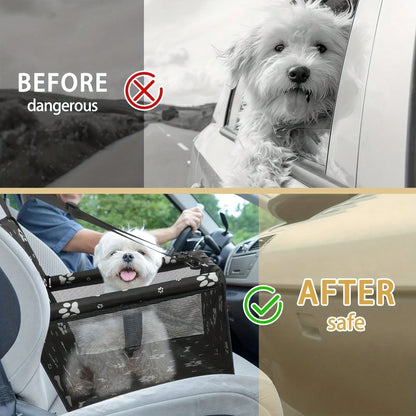 Pet Reinforce Car Booster Seat For Dog Cat Portable And Breathable Bag With Seat Belt Dog Carrier Safety Stable For Travel Look Out,With Clip On Leash With PVC Tube