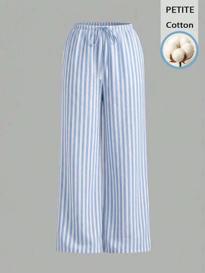 PETITE 52% Cotton Blue & White Striped Pants, Suitable For Petite Women In Spring/Summer