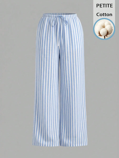 PETITE 52% Cotton Blue & White Striped Pants, Suitable For Petite Women In Spring/Summer