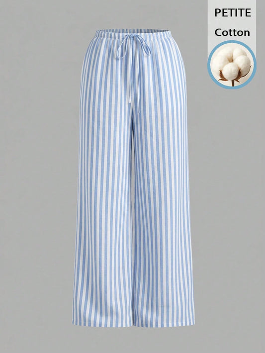 PETITE 52% Cotton Blue & White Striped Pants, Suitable For Petite Women In Spring/Summer