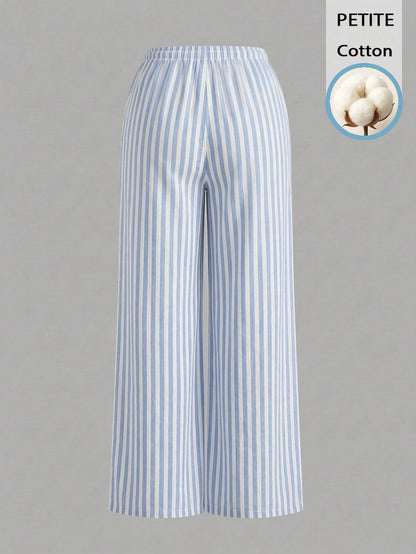 PETITE 52% Cotton Blue & White Striped Pants, Suitable For Petite Women In Spring/Summer