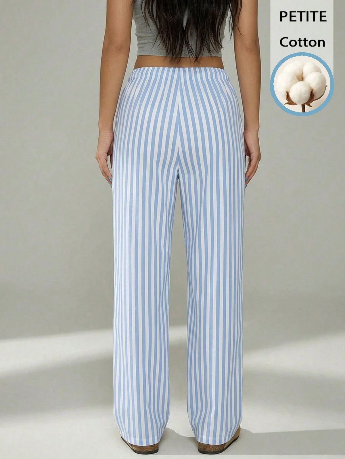 PETITE 52% Cotton Blue & White Striped Pants, Suitable For Petite Women In Spring/Summer