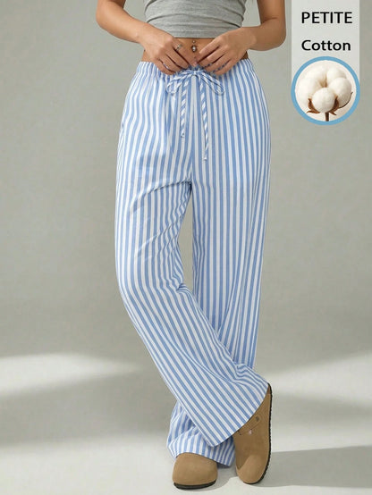 PETITE 52% Cotton Blue & White Striped Pants, Suitable For Petite Women In Spring/Summer