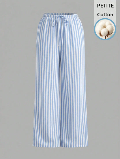 PETITE 52% Cotton Blue & White Striped Pants, Suitable For Petite Women In Spring/Summer