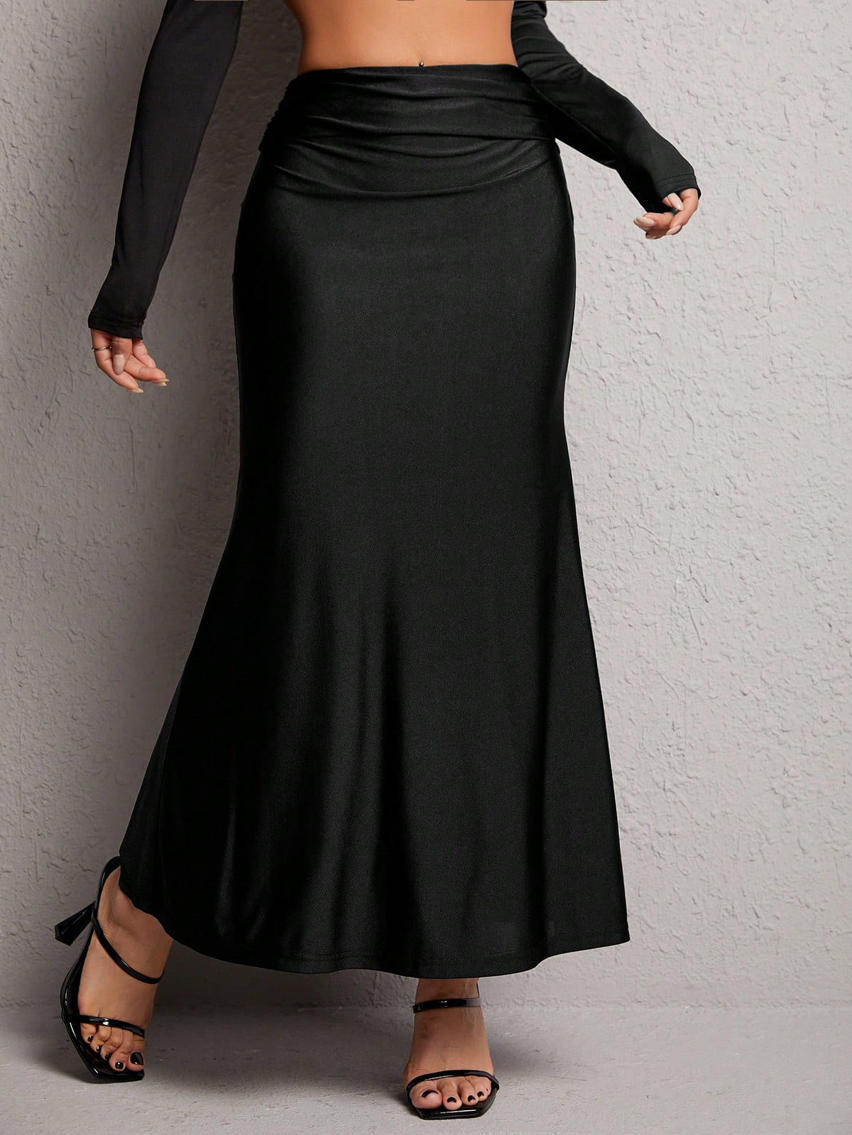 PETITE Solid Ruched Mermaid Hem Skirt,Petite Women