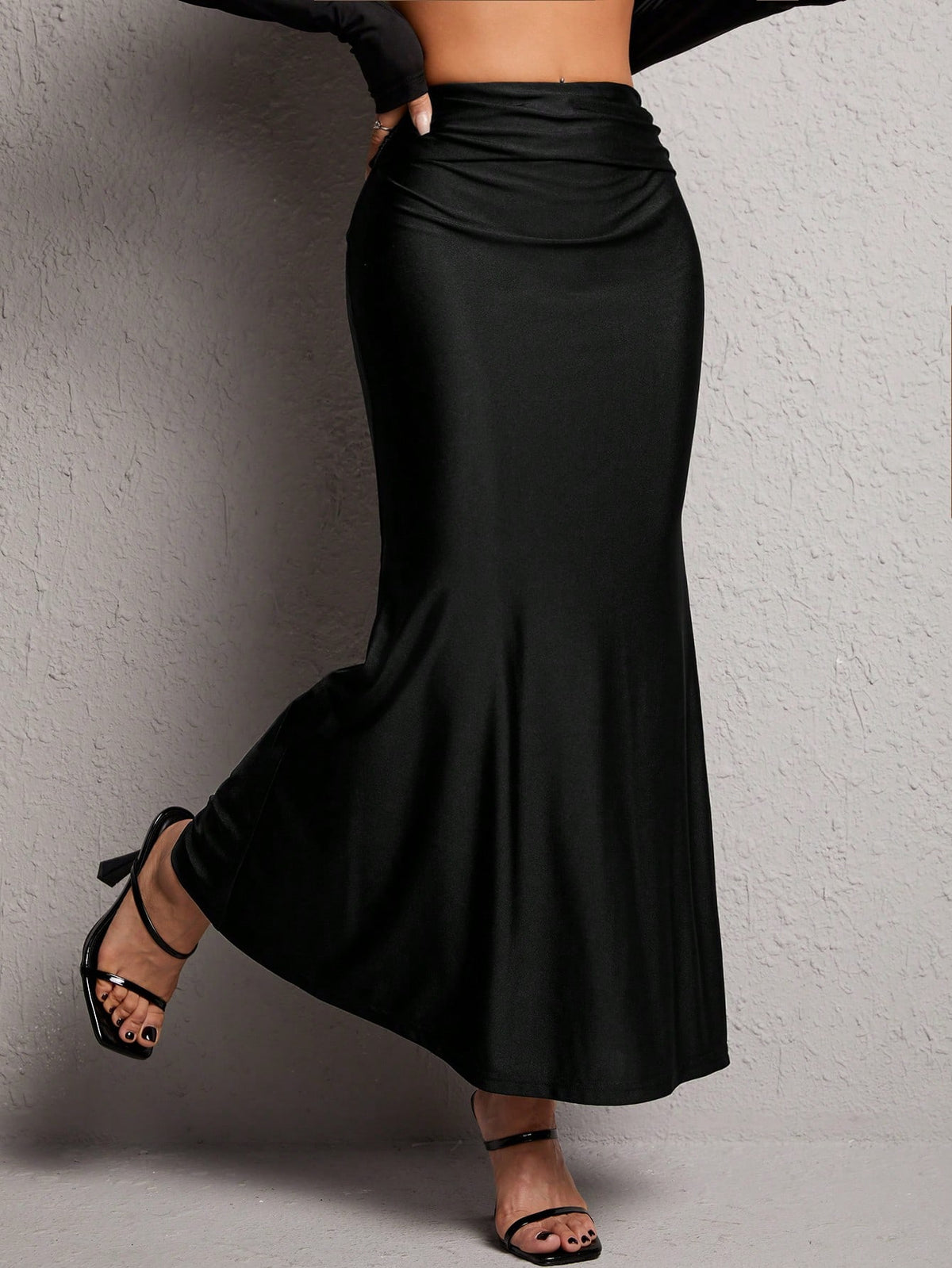 PETITE Solid Ruched Mermaid Hem Skirt,Petite Women