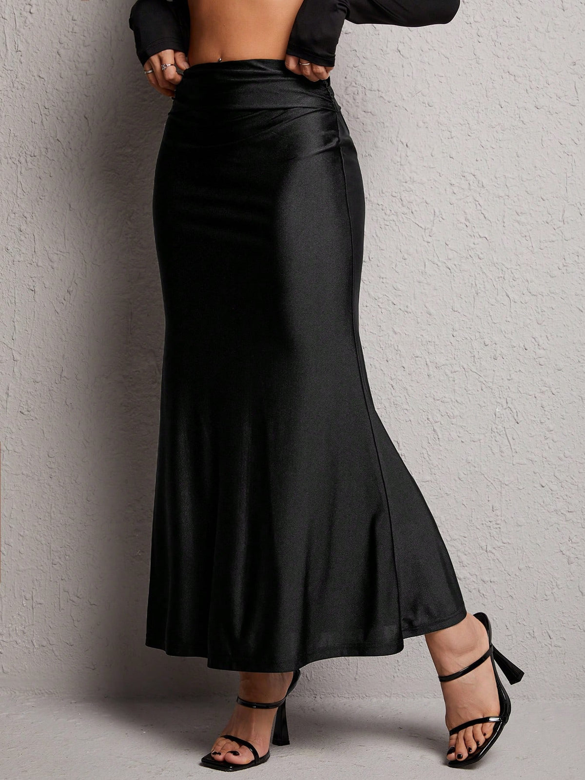 PETITE Solid Ruched Mermaid Hem Skirt,Petite Women