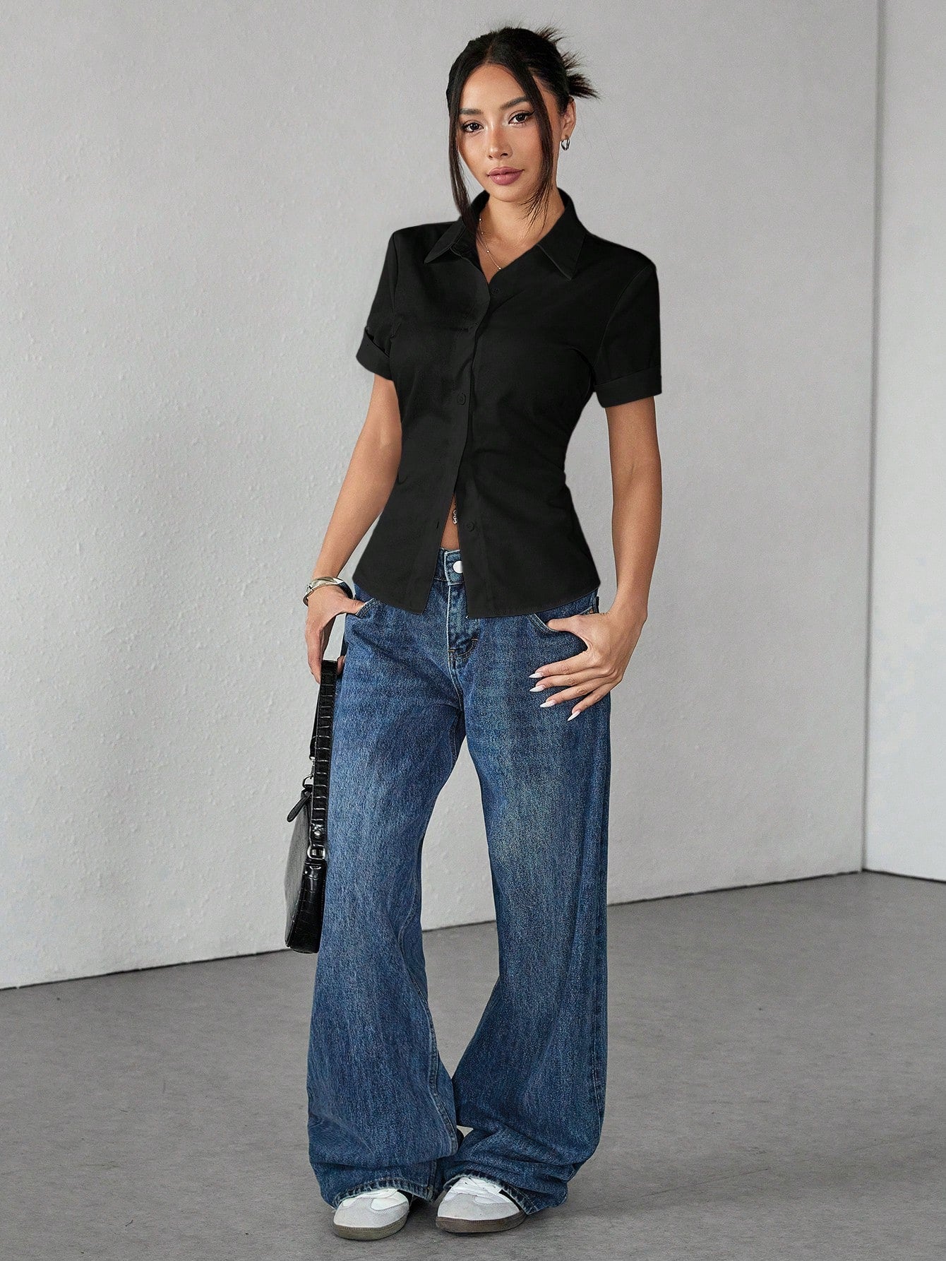 PETITE White Women's Shirt Waist Cinch Pleated Short Sleeve Shirt,Petite Women
