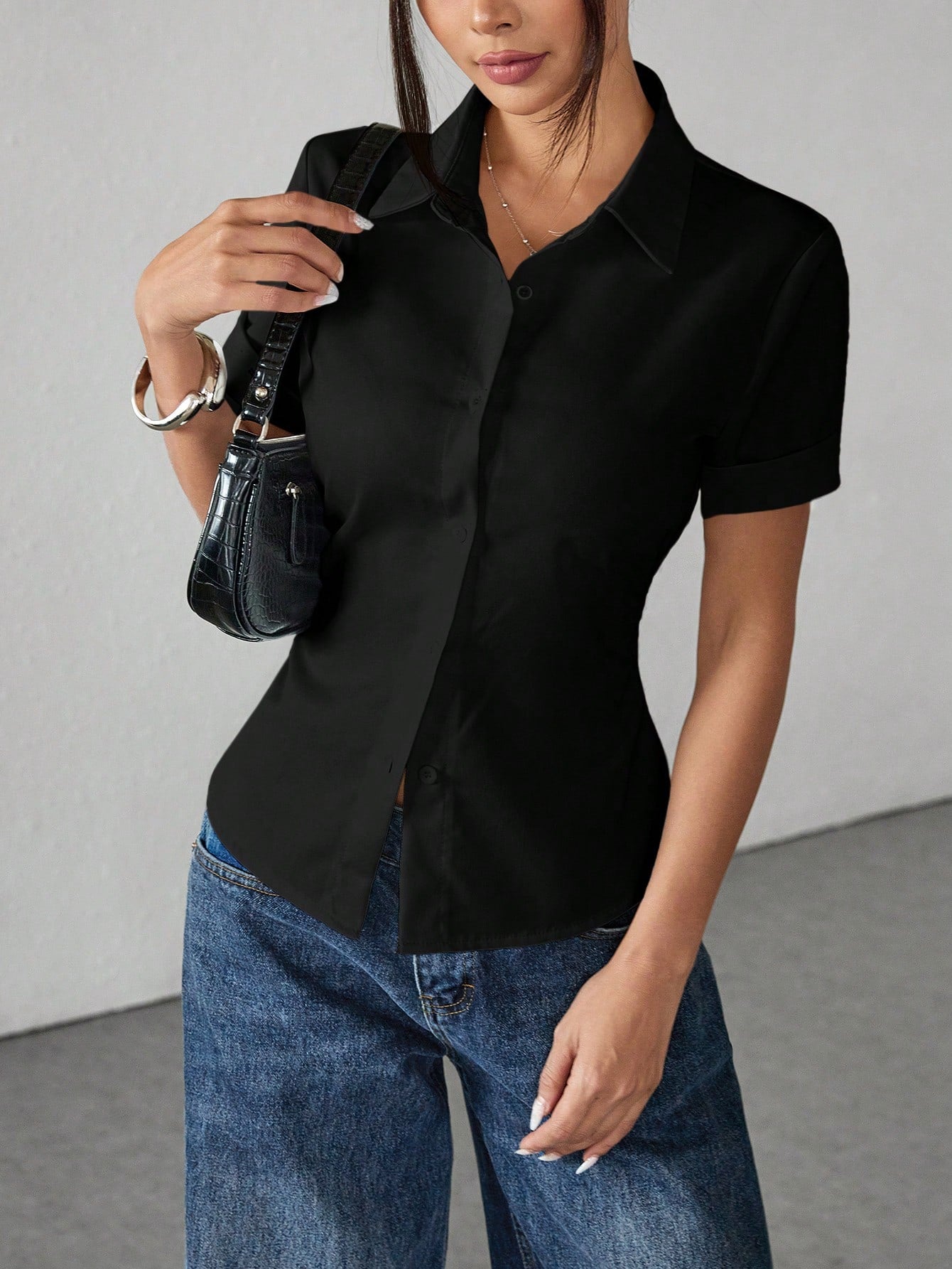 PETITE White Women's Shirt Waist Cinch Pleated Short Sleeve Shirt,Petite Women