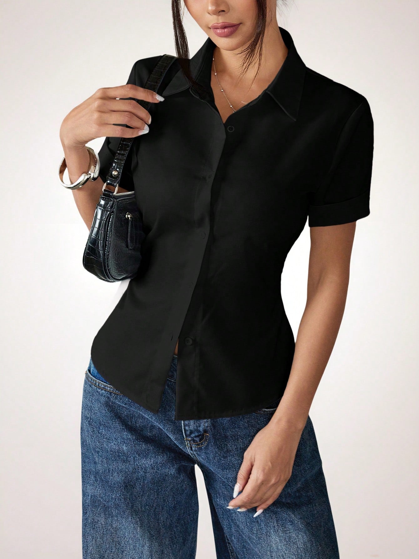 PETITE White Women's Shirt Waist Cinch Pleated Short Sleeve Shirt,Petite Women