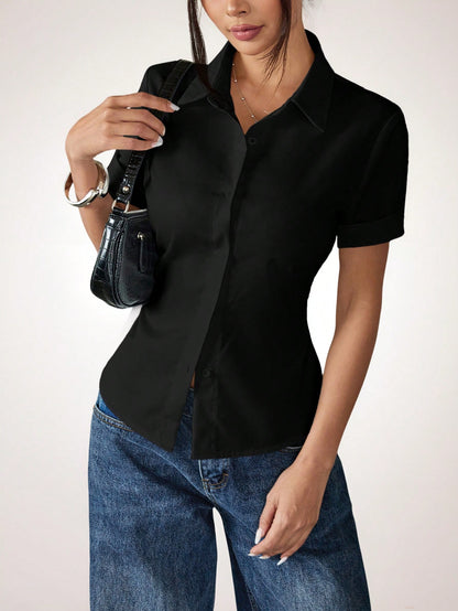 PETITE White Women's Shirt Waist Cinch Pleated Short Sleeve Shirt,Petite Women