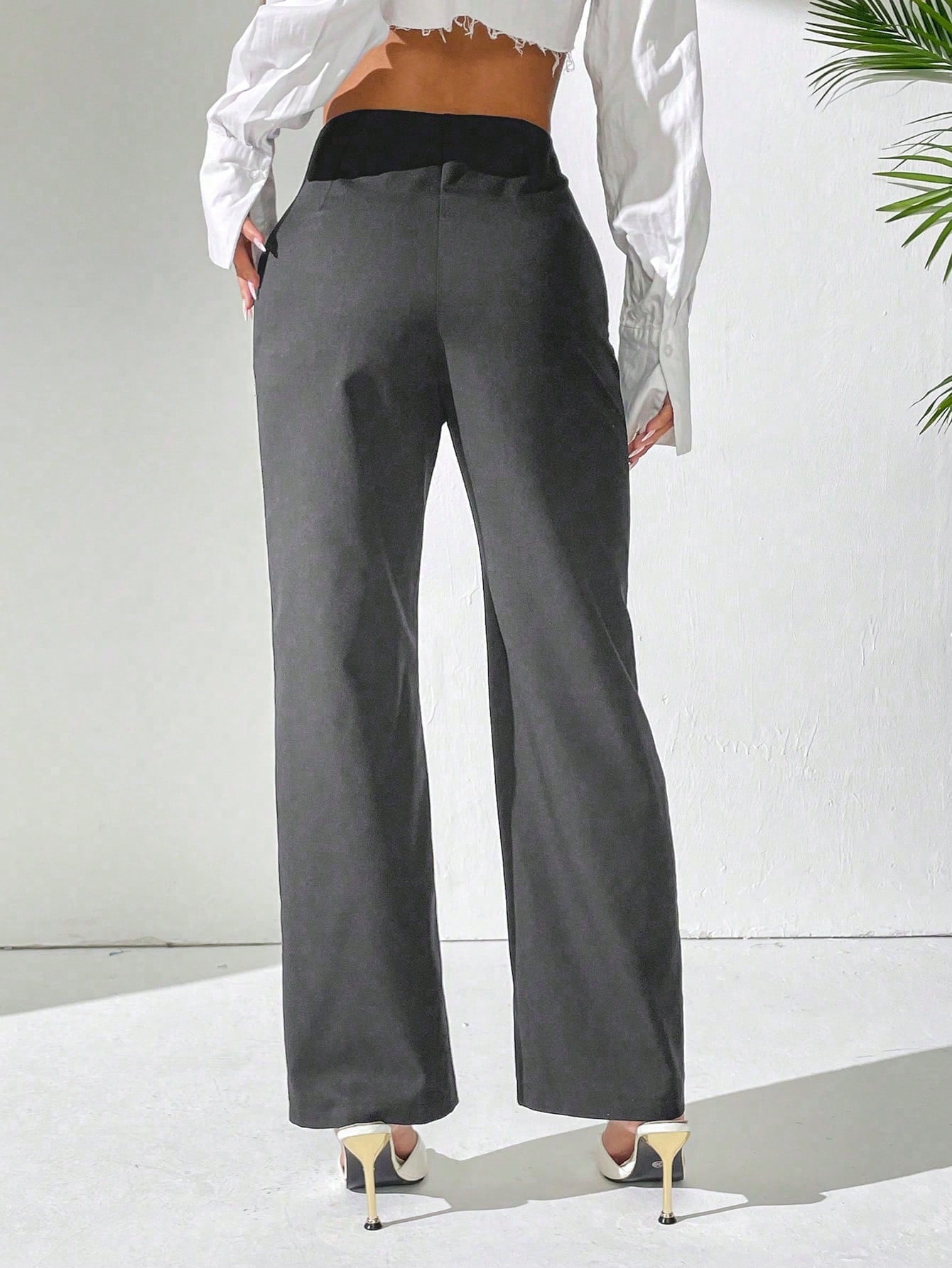 PETITE Women Casual Solid Color High Waist Straight Leg Trousers Fall Cloth For Women,Petite Women