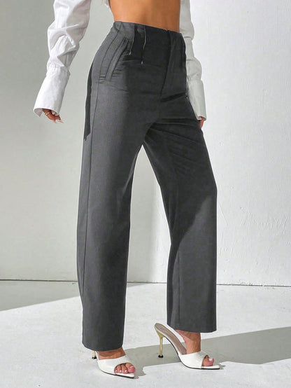 PETITE Women Casual Solid Color High Waist Straight Leg Trousers Fall Cloth For Women,Petite Women