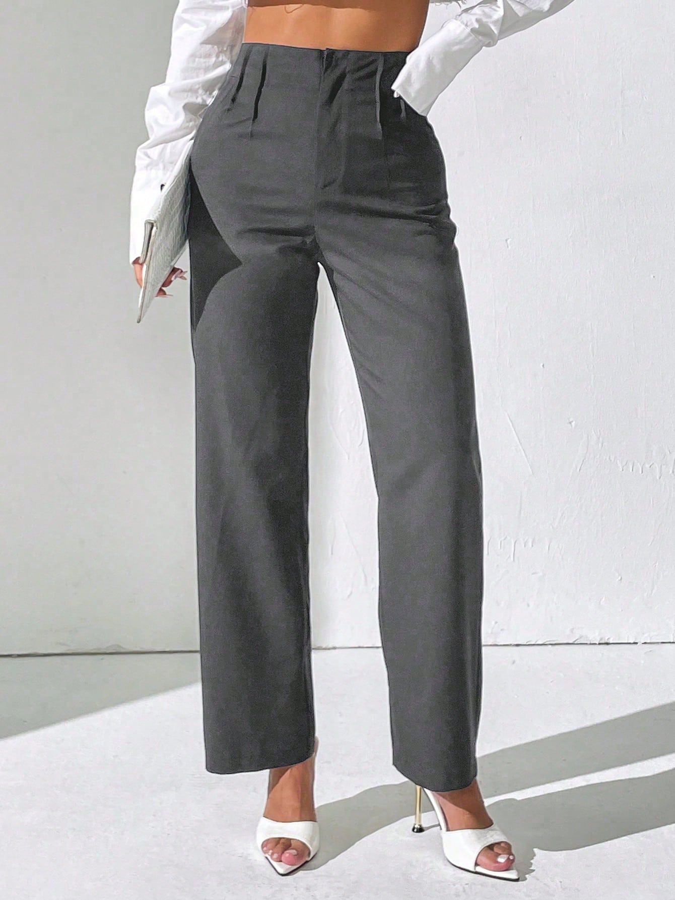 PETITE Women Casual Solid Color High Waist Straight Leg Trousers Fall Cloth For Women,Petite Women