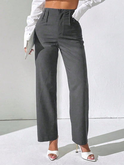 PETITE Women Casual Solid Color High Waist Straight Leg Trousers Fall Cloth For Women,Petite Women