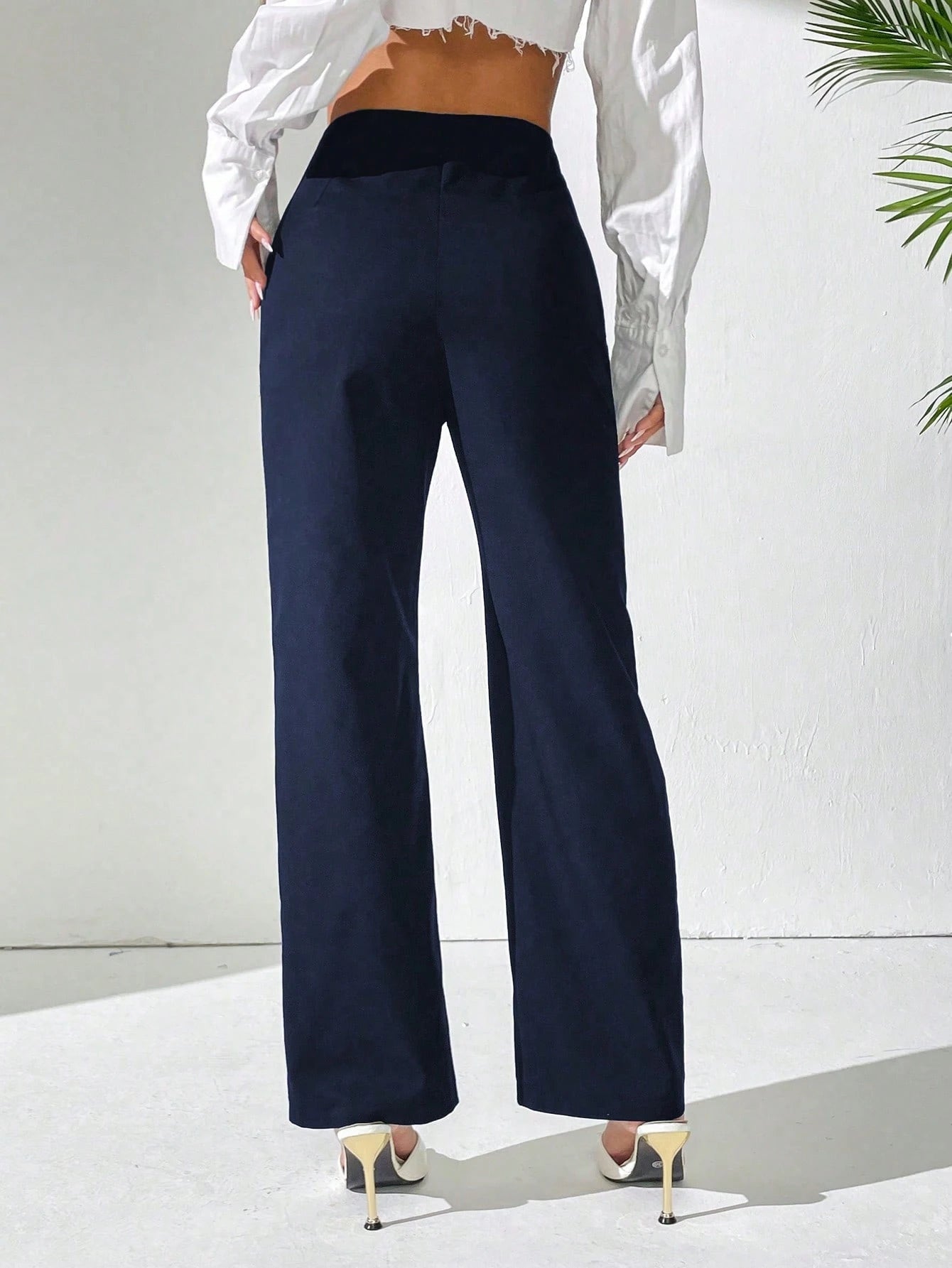 PETITE Women Casual Solid Color High Waist Straight Leg Trousers Fall Cloth For Women,Petite Women