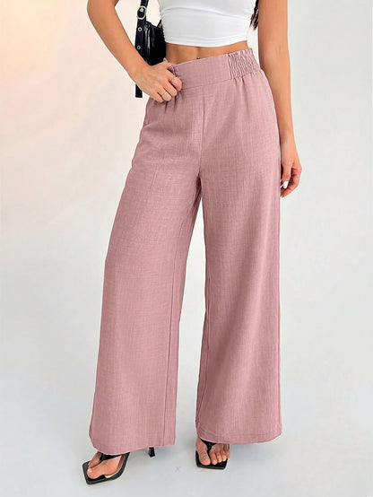 PETITE Women's Casual Vacation Waistband Blue Wide Leg Pants,Petite Women