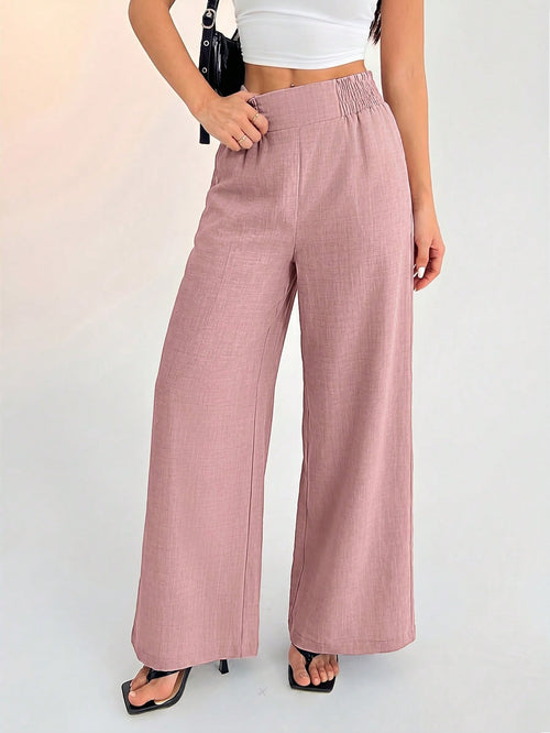 PETITE Women's Casual Vacation Waistband Blue Wide Leg Pants,Petite Women