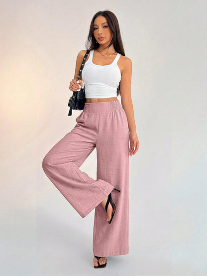 PETITE Women's Casual Vacation Waistband Blue Wide Leg Pants,Petite Women