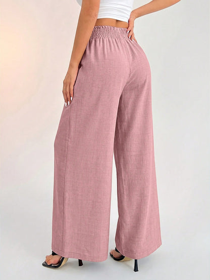PETITE Women's Casual Vacation Waistband Blue Wide Leg Pants,Petite Women