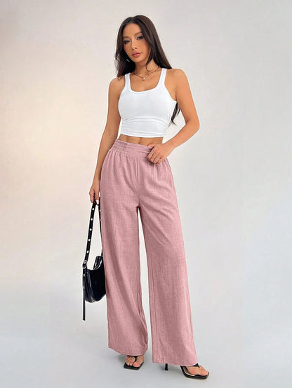 PETITE Women's Casual Vacation Waistband Blue Wide Leg Pants,Petite Women